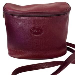 Longchamp Le Foulonné Burgundy Pebbled Leather Crossbody Bag France Vintage